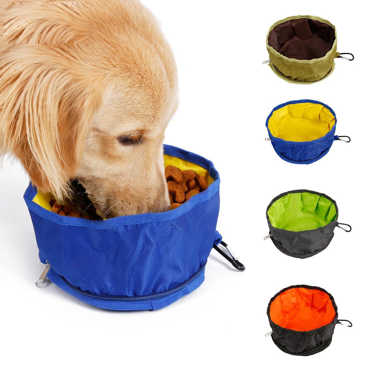 "Space-saving collapsible silicone pet bowl for water and food, easy to clean, sturdy, and designed for outdoor adventures."