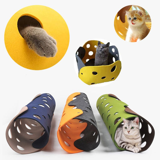 Cat Tunnel Toy - Collapsible Felt Pom Splicing Kitten Nest