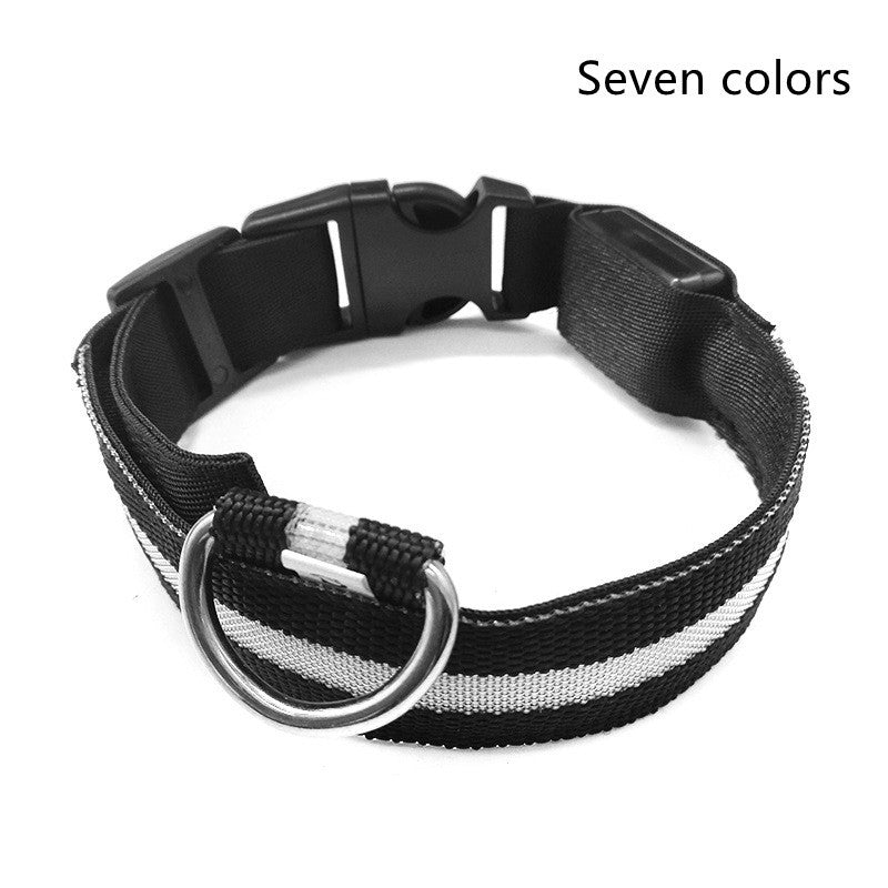"Innovative LED dog collar featuring night safety mode, adjustable and waterproof for outdoor pet safety."