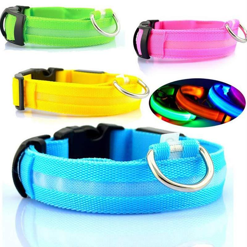 LED dog collar with adjustable strap and powerful LED light for enhanced pet safety at night."