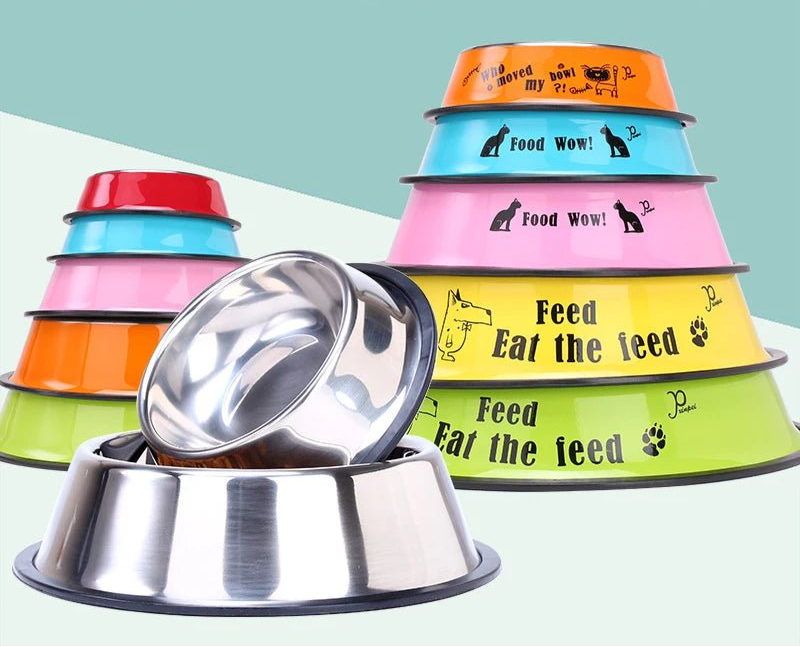 Heavy-duty stainless steel dog and cat bowl with a non-skid base, preventing messes and keeping your floor clean.