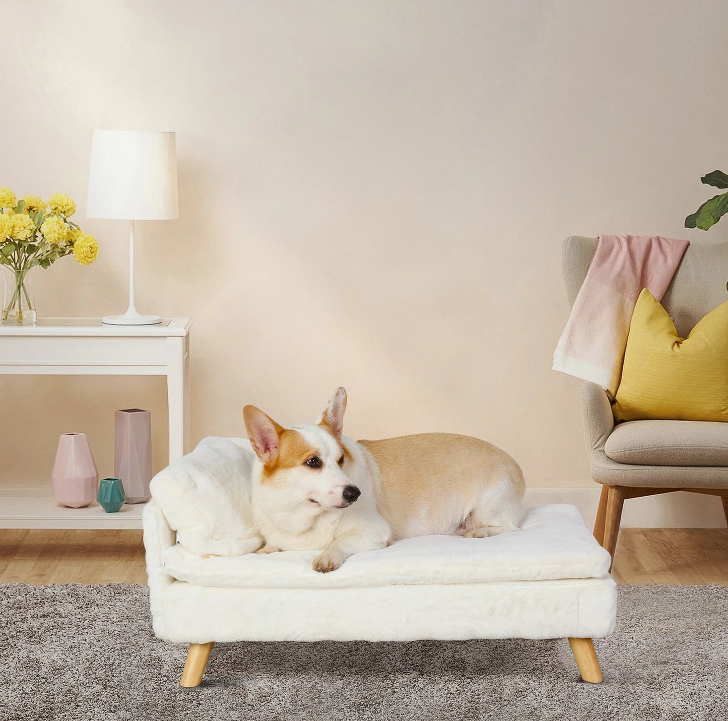 A cross between a dog bed and a dog couch.